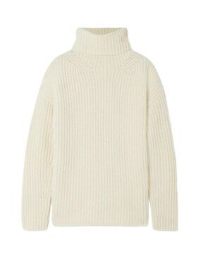 JOSEPH Cardigan Stitch High Neck Jumper in Ivory — 100% Merino Wool — Size M